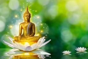 Tapeta zlatý Budha na lotosovom kvete - 450x300