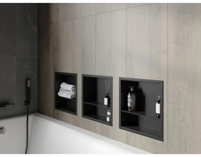 Mexen X-Wall-R, polička na zapustenie na obklad s golierom 30 x 30 cm, čierna matná, 1970303010S