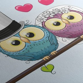 Obraz - Zamilované sovičky (s hodinami) (90x30 cm)