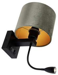 Nástenná lampa čierna s tienidlom zo zeleného zamatu 18 cm - Brescia