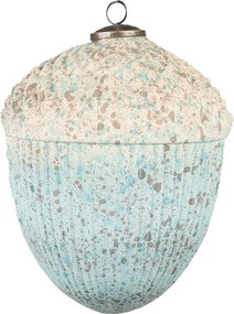 Béžovo-tyrkysová vánoční skleněná ozdoba žalud XL - Ø 15*20 cm
