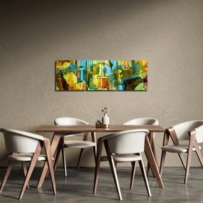 Obraz - Architektúra, kubistická abstrakcia (s hodinami) (90x30 cm)