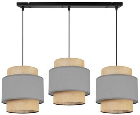 Závesné svietidlo Boho, 3x jutové/sivé textilné tienidlo