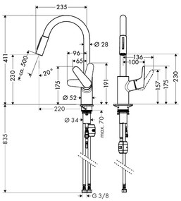 Hansgrohe Focus M41, páková drezová batéria 240, s vyťahovacou spŕškou, chrómová, HAN-31815000