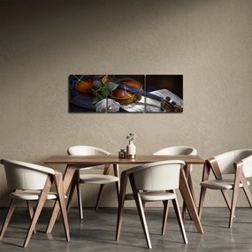 Obraz - Ruže a husle (s hodinami) (90x30 cm)