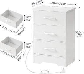 Noční stolek s nabíjecí stanicí Alfred 39 cm bílý