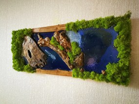 Machový obraz v kombinácii s epoxidovou živicou 40cm x 90cm