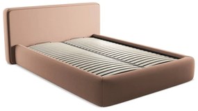 Svetloružová čalúnená dvojlôžková posteľ s úložným priestorom s roštom 140x200 cm Kiana – Makamii