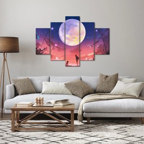 Obraz - Žena a pes pri splne (150x105 cm)