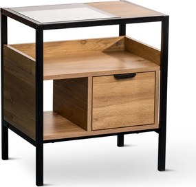 Odkladací/nočný stolík so zásuvkou Mandurah, kov/dub