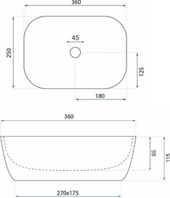 Rea Belinda Mini, umývadlo na dosku 37 x 26 cm, biela lesklá, REA-U5667