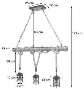 Závesné svietidlo H82 industrial, klietka 3 74203 - kov / bambus - Čierna