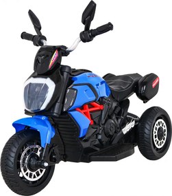 Ramiz Motorka Fast Tourist na batérie pre deti modrá + audio + svetlá + ekokoža