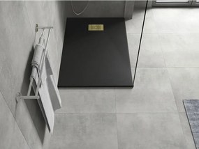 Mexen Hugo, obdĺžniková sprchová vanička SMC 80 x 70 cm, čierna, zlatá krytka, 42707080-G