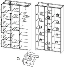 Široká vitrína s osvetlením Matera,starý dub/biela