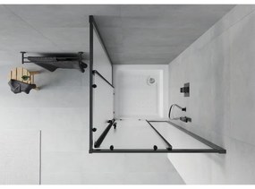 Mexen Rio, štvorcový sprchovací kút s posuvnými dverami 80(dvere) x 80(dvere) x 190 cm, 6mm sklo námraza, čierny profil + biela sprchová vanička RIO, 860-080-080-70-30-4510