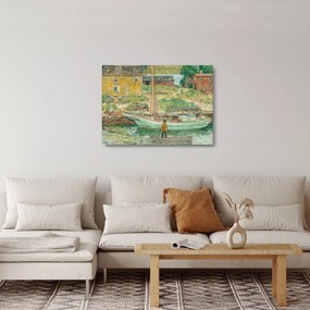 Sklenený obraz - Childe Hassam, Oyster Sloop, Cos Cob, reprodukcia (70x50 cm)