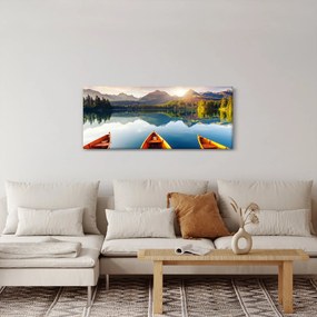 Obraz - Jazero s loďkami (120x50 cm)