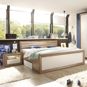 Sconto Posteľ s nočnými stolíkmi DREANO dub canyon/biela, 180x200 cm