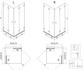 Mexen Lunar-F Duo, skladací sprchový kút 80 x 70 cm, 8mm číre sklo, čierny profil, 836-080L-070P-70-00