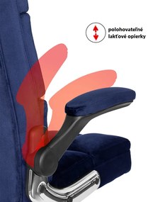 Vintino kancelárska otočná stolička JACOB s chrómovými nohami modrá velúrová zamatová