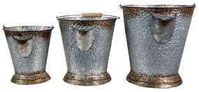 3ks šedé plechové dekoračné vedro - Ø 26*28 / Ø 22*24 / Ø 18*20 cm
