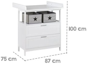 Biela detská komoda s prebaľovacím pultom 75x100x87 cm Hamburg – Roba