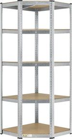 Kovový rohový regál 180x70x40-70 cm, 5 políc, nosnosť 875 kg