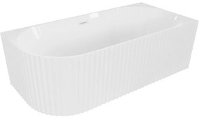Mexen Gia, voľne stojaca rohová vaňa, drážkovaná, pravá, 150 x 75 cm, biela lesklá, biely prepad, 52701507500P-20