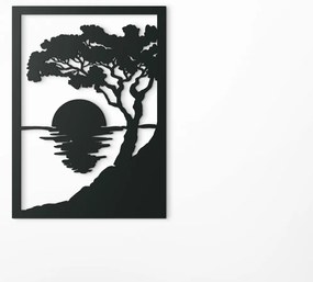 drevko Drevený obraz Západ slnka pri mori Rozmer obrazu: 44,5 x 32 cm, Farba dekorácie: Čierna