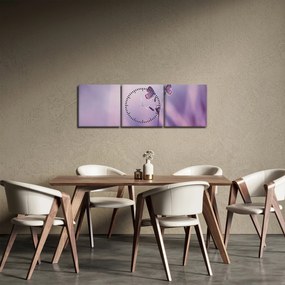 Obraz - Fialové motýliky (s hodinami) (90x30 cm)