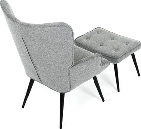 Relaxačné kreslo ušiak s taburetom ROYAL II — kov, látka, sivá