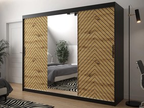 Posuvná skriňa so zrkadlom Ratintu 250 cm, zásuvka: nie, Farby: biela / biela + čierny mat