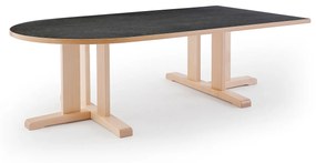 Stôl KUPOL, polovičný ovál, 1800x800x500 mm, linoleum - tmavošedá, breza