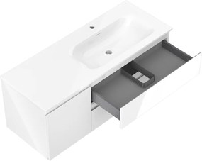 Mexen Orio, kúpeľňová skrinka 120 cm s pravým umývadlom Vela, 2S, 1D, biela lesklá, 91A13-12047-3-BBFFF00-W23P00