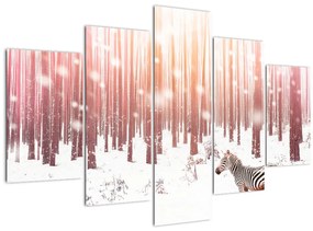 Obraz - Zebra v zasneženom lese (150x105 cm)