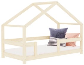 Béžová detská posteľ domček LUCKY s dvoma zábranami 90x200 cm