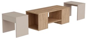 Súprava konferenčných stolíkov Sartos Beige and Atlantic Pine, 3 ks