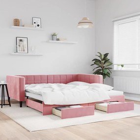 Rozkladacia denná posteľ so zásuvkami ružová 100x200 cm zamat 3196749