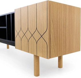 Čierny/prírodný TV stolík v dekore duba 175x60 cm Porto - Woodman