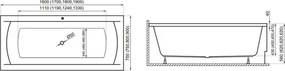 Polimat Akrylátová obdĺžniková vaňa Ines 160x75 (170x75, 180x80, 190x90) POLIMAT-Farba: Biela, POLIMAT-Rozmery: 170x75