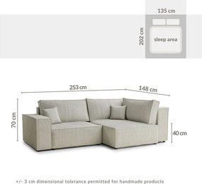 Béžová menčestrová rozkladacia/s úložným priestorom rohová pohovka (pravý roh/do L) Tonga – Maison de Rêve