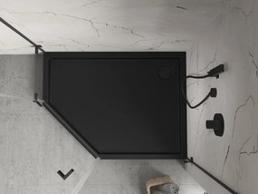 Mexen Flow+ päťuholníková sprchová vanička, pravá 90 x 80 cm, čierna matná, 46P708090RH
