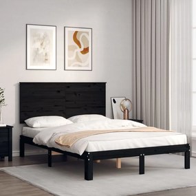 Rám postele s čelom čierny 4FT malé dvojlôžko masívne drevo 3193635