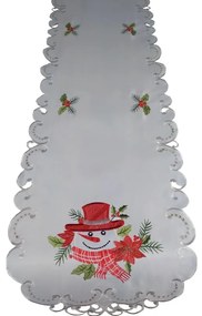 Vianočná sivá štóla s vyšívkou snehuliaka Šírka: 40 cm | Dĺžka: 160 cm