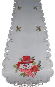 Vianočná sivá stužka s výšivkou snehuliaka Šírka: 60 cm | Dĺžka: 120 cm