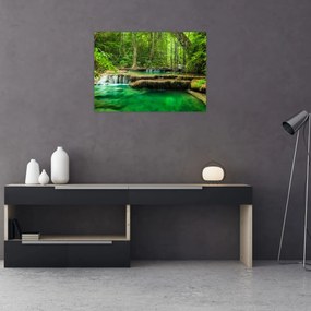 Sklenený obraz - Zelený vodopád (70x50 cm)
