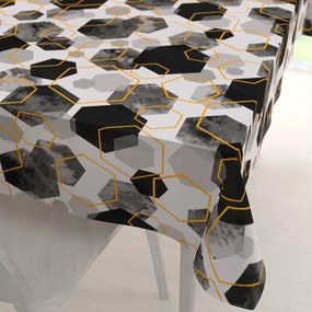 Biante Bavlnený obdĺžnikový obrus Sandra SA-482 Sivo-čierne mramorové hexagóny 100x160 cm