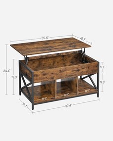 Konferenčný stolík VASAGLE s výsuvnou doskou, 50 x 100 x 49-62 cm, rustikálny hnedý