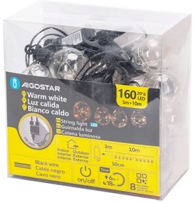 Aigostar - LED vonkajší dekoratívny svetelný reťaz 160xLED/3,6W/230V 10m IP44 teplá biela